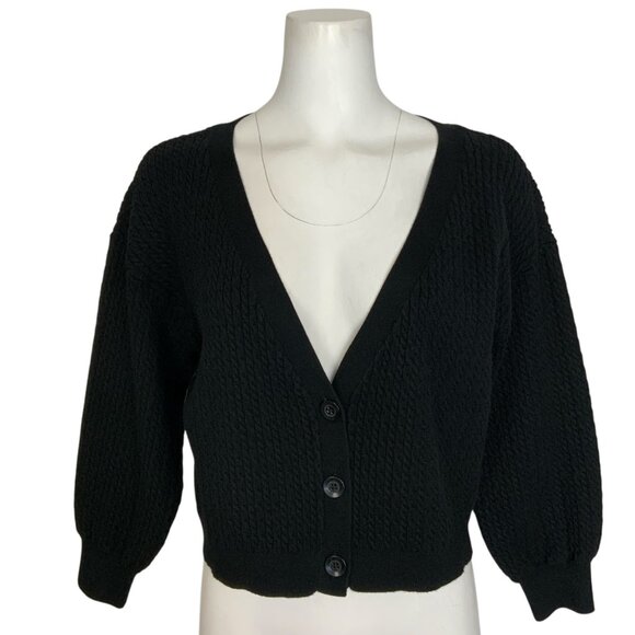 Alice + Olivia Sweaters - Alice + Olivia Zelina Deep V Cardigan Sweater M Black Cropped Cable Knit